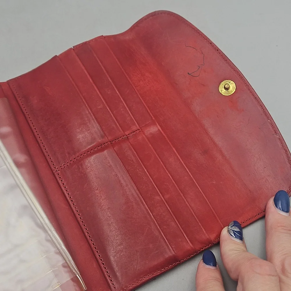 Vintage Coach Wallet Distressed Red Leather Checkbook Holder - Picture 7 of 16